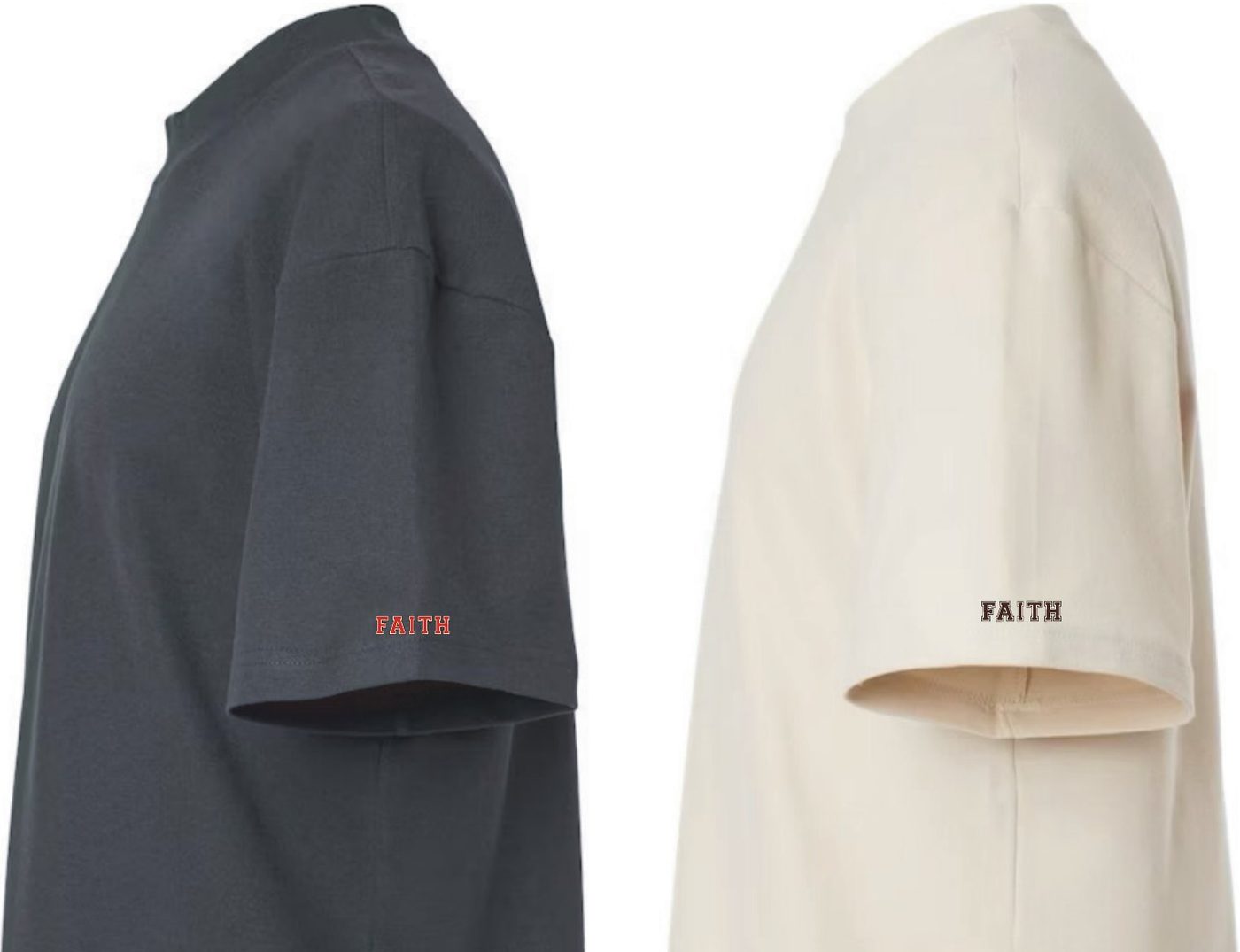 Two oversized T-shirts with FAITH embroidered on the sleeve